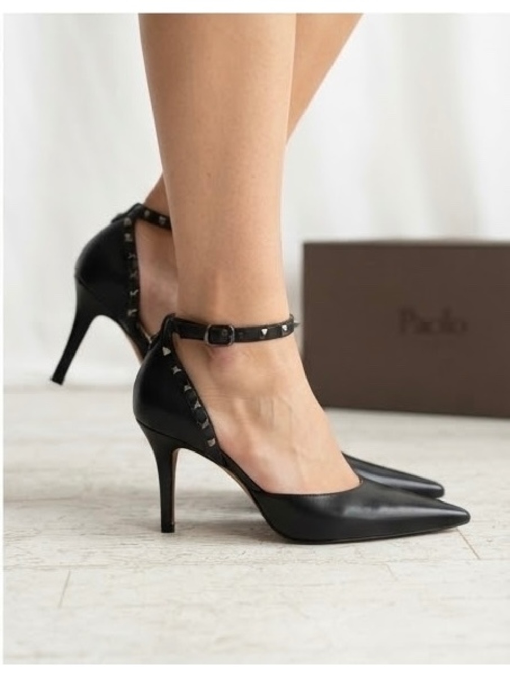 Paolo Yanka-L Black Nappa Leather Ankle Strap Pumps Size 11 M